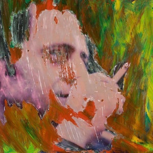 Pauze, is een werk van Alexander Charistos uit 1993, fotoschilderij en overschilderen, acrylverf