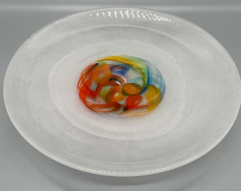 Large Gino Cenedese bowl “Corroso” Scavo with colorful abstract painting 1960s