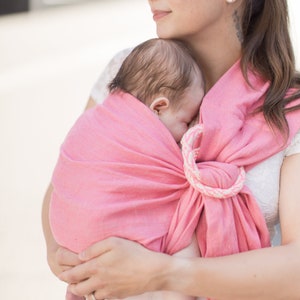 Portabebés de lino, anillo de cabestrillo orgánico para niños pequeños, envolturas sostenibles para recién nacidos, envoltura tejida para bebés en rosa suave, envolturas para bebés