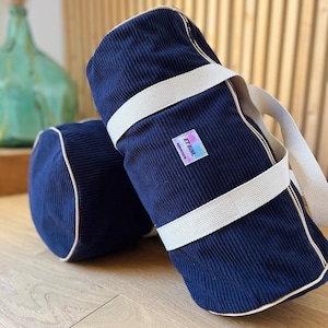 Handmade blue corduroy weekend bag
