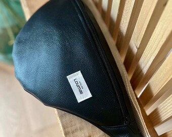 Handmade black faux leather fanny pack