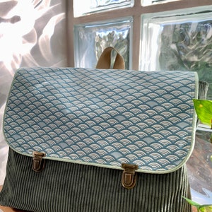 Cartable maternelle en velours côtelé fait main