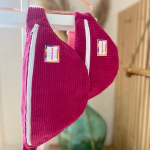 Sac banane velours côtelé rose fushia fait main deux tailles