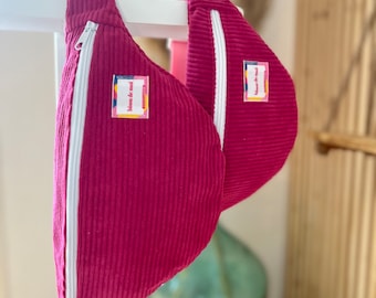 Handmade fuchsia pink corduroy fanny pack two sizes