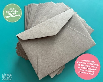 Kraft C6 Envelopes, 100% Recycled Kraft Brown Envelope, Eco Recycled Invitation Envelopes, RSVP Envelopes, Brown Blank Envelope 114 x 162mm
