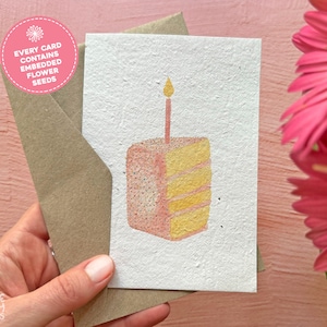 Plantable Birthday Card Pink Cake, Happy Birthday Plantable Seed Card, Seed Paper Birthday Card, Eco Birthday Cards, Birthday Card For Her