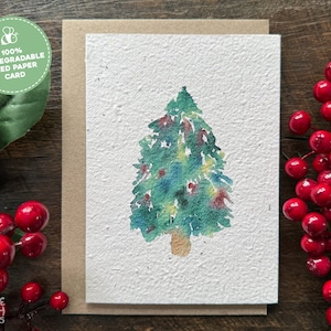 Plantable Christmas Cards, Watercolour Christmas Tree Handmade Christmas Card, Plantable Seed Cards Christmas, Seed Paper Card Eco Friendly