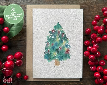 Plantable Christmas Cards, Watercolour Christmas Tree Handmade Christmas Card, Plantable Seed Cards Christmas, Seed Paper Card Eco Friendly