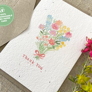 Plantable Thank You Card, Flower Bouquet Thank You Card, Watercolour Flower Bunch Thank You Card, Seed Paper Thank you Card, Seeded Thankyou