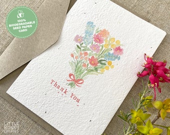 Plantable Thank You Card, Flower Bouquet Thank You Card, Watercolour Flower Bunch Thank You Card, Seed Paper Thank you Card, Seeded Thankyou