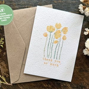 Thank You Plantable Card, Plantable Seed Card Thank You So Much, Watercolour Thank You Card Yellow Poppies, Thankyou Plantable Seeded Card