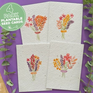 Flower Plantable Seed Card Set of 4, Thank You Greeting Cards Pack, Seed Paper Cards with Envelopes, Eco-friendly Handmade Seeded Card Pack