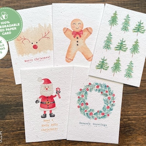 Plantable Seed Christmas Cards 5 Pack, Watercolour Christmas Card Set, Seeded Paper Christmas Cards, Eco Friendly Plantable Christmas Cards