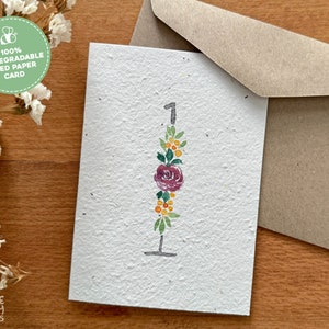 Happy 1st Birthday Card, Flower Plantable Seed Birthday Card, 1st Birthday Card, 1 Year Old Baby Card, Plantable Seed Paper Card Flowers
