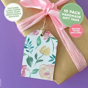 Handgemachte Blumen Geschenkanhänger, 10er Pack Geschenkanhänger mit Schnur, Rosen Blumen Geschenkanhänger, handgemachte Geschenkanhänger Set, Blumen schlichte Geburtstagsanhänger