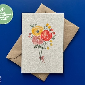 Flower Bunch Plantable Seed Card, Seed Card with Recycled Envelope, Plantable Thank You Card, Plantable Birthday Card, Handmade Eco Friendly