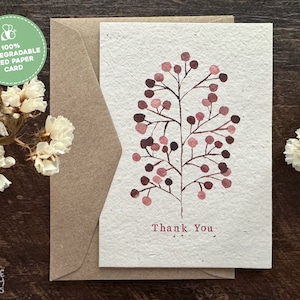Plantable Thank You Card, Plantable Seed Paper Card, Watercolour Floral Thank You Card, Thankyou Seeded Greeting Card, Eco Friendly Card