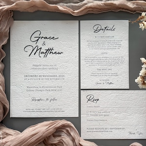 Classic Personalised Plantable Wedding Invitation Set Printed, Eco Friendly Seeded Paper Invitations, Plantable Seed Paper Invites RSVP Card