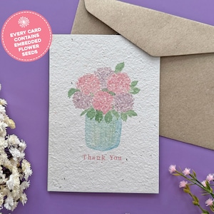 Hydrangeas Plantable Thank You Card,  Seed Paper Thank You Flower Watercolour Card, Seeded Handmade Greeting Card Eco Friendly Plantable