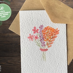 Plantable Seed Card Flower Bunch, Seeded Paper Blank Card with Recycled Envelope, Thank You Card, Birthday Card, Handmade Sustainable Card