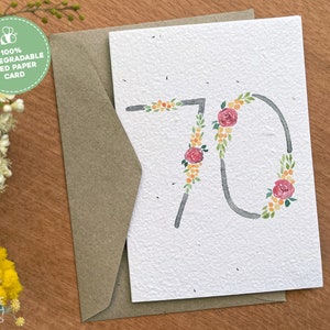 Happy 70th Birthday Card, Flower Plantable Seed Birthday Card, Plantable Seed Paper Card 70 Years Old Card, 70th Milestone Birthday Card