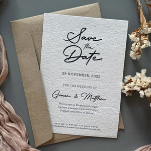 Plantable Save The Date Invitation, Classic Save The Date Cards, Personalised Plantable Save The Date Card Printed, Eco Seeded Wedding Card