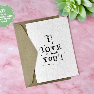 I Love You Plantable Card, Seed Paper Anniversary Card, Anniversary Plantable Card for Wife, Valentines Card for Him, I love you card cute