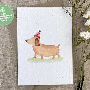 Happy Birthday Plantable Seed Card, Sausage Dog Birthday Card, Eco Friendly Plantable Card, Dog Lover Greeting Card, Seeded Birthday Cards