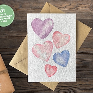 Love Hearts Plantable Wedding Card, Handmade Seed Paper Engagement Card, Eco Friendly Seed Paper Anniversary Card, Seeded Wedding Card