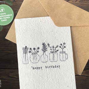 Plantable Happy Birthday Card, Seed Paper Happy Birthday Greeting Card with Recycled Envelope, Eco Friendly Handmade Sustainable Gift Card