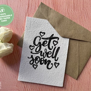 Plantable Get Well Soon Card, Seed Paper Get Well Soon Greeting Card with Recycled Envelope, Eco Friendly Handmade Sustainable Gift Card