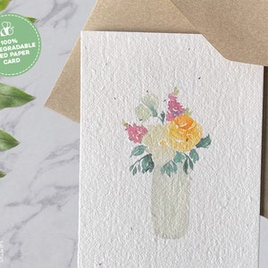 Plantable Seed Card Flower Vase, Handmade Thank You Blank Card with Recycled Envelope, Plantable Thank You Card, Handmade Sustainable Card