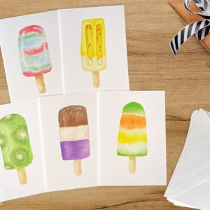 Watercolour Greeting Card Set, Pack of 5 Blank Note Cards and Envelopes, Ice Cream Birthday Card Pack, Thank You Cards Set, Handmade Cards