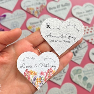Custom Wedding Gift Favours Plantable Seed Paper Hearts, Plantable Seed Paper Bulk Bundle of Hearts, Personalised Seed Favors Tags Thank You