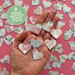 Mini Floral Plantable Seed Paper Hearts, Plantable Hearts Wedding Favours, Handmade Flower Seed Paper Hearts Pink, Seeded Wedding Favours