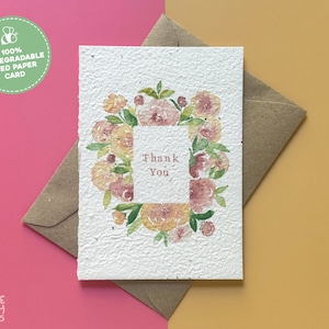 Thank You Plantable Card, Floral Seed Paper Thank You Card, Watercolour Flowers Thank You Card, Floral Thankyou Seeded Plantable Card