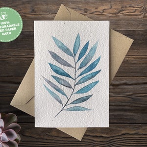 Watercolour Botanical Leaf Plantable Seed Card, Seeded Paper Blank Card with Recycled Envelope, Thank You Card, Birthday Card, Handmade Card