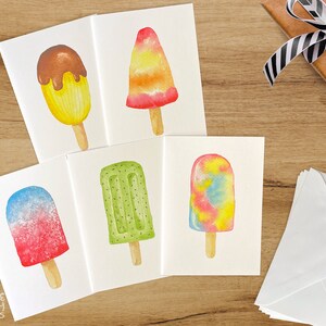 Ice Cream Cards Watercolour Greeting Card Set, Pack of 5 Original Artwork Note Cards with Blank Envelopes, Blank Inner, A6 Size