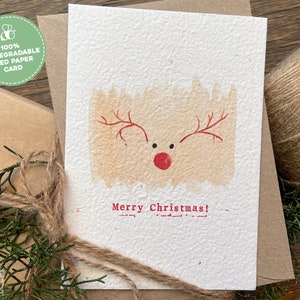 Reindeer Plantable Christmas Seed Card, Watercolour Handmade Christmas Reindeer Greeting Card Seed Paper Christmas Card, Eco Friendly Card