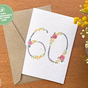 Happy 60th Birthday Card, Flower Plantable Seed Birthday Card, Flower 60th Birthday Card, 60 Years Old Card Plantable Seed Paper Card