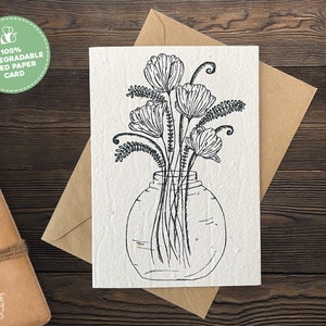 Plantable Seed Card Flowers, Handmade Seed Paper Birthday Card, Eco Friendly Card, Plantable Seeded Card, Thank You Plantable Card floral