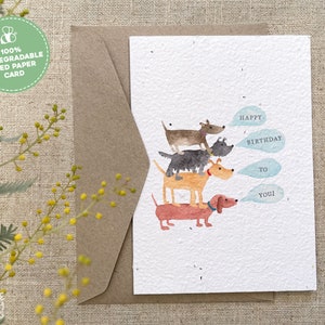 Happy Birthday Plantable Seed Card, Watercolour Dog Birthday Card, Eco Friendly Plantable Card, Funny Birthday Card Seeded Birthday Card