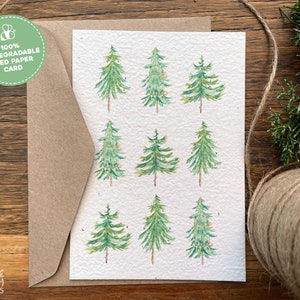 Christmas Trees Plantable Christmas Seed Card, Watercolour Handmade Christmas Tree Greeting Card Seed Paper Christmas Card Eco Friendly Card