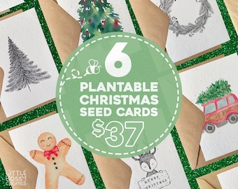 Christmas Card Pack Handmade, Seed Paper Plantable Christmas Cards Set of 6, Assorted Christmas Greeting Cards Bundle, Christmas Cards Bulk