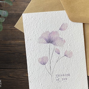 Plantable Thinking of You Card, Purple Flowers Seed Paper Sympathy Greeting Card, Seeded Card, Eco Friendly Handmade Sustainable Seed Card