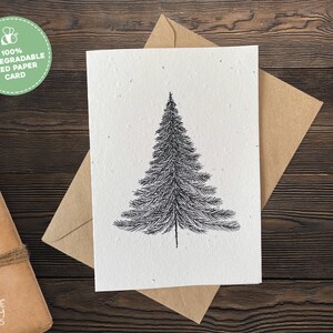 Plantable Seeded Christmas Card, Christmas Tree Seed Paper Greeting Card with Recycled Envelope, Eco Friendly Handmade Flower Seed Gift Card