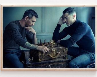 messi and ronaldo playing chess wallpaper