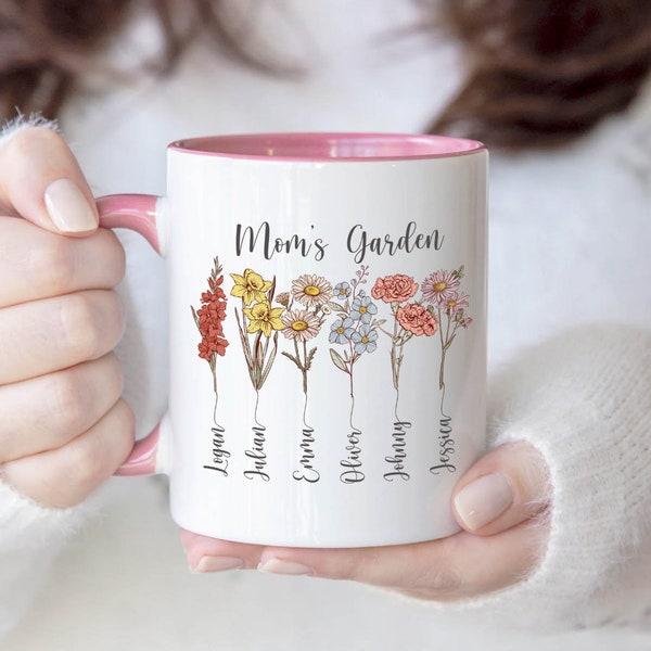 Personalized Birth Flower Mom's Garden Mug, Custom Grandma's Garden Coffee Mug with Name, Birthday Mother's Day Gift for Grandma and Mama