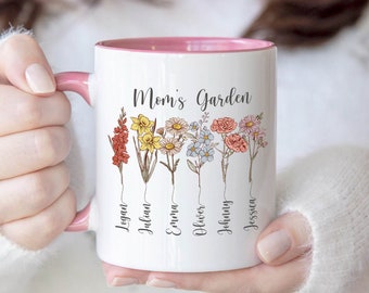 Personalized Birth Flower Mom's Garden Mug, Custom Grandma's Garden Coffee Mug with Name, Birthday Mother's Day Gift for Grandma and Mama