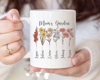 Personalized Birth Flower Mom's Garden Mug, Custom Grandma's Garden Coffee Mug with Name, Birthday Mother's Day Gift for Grandma and Mama